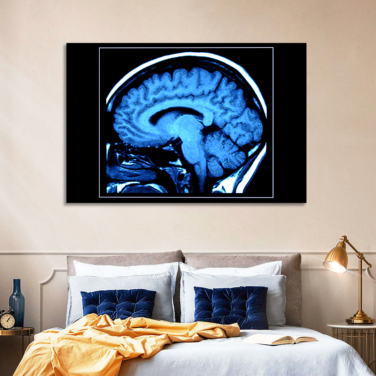 Sagittal Brain Mri Scan in Blue Wall Art
