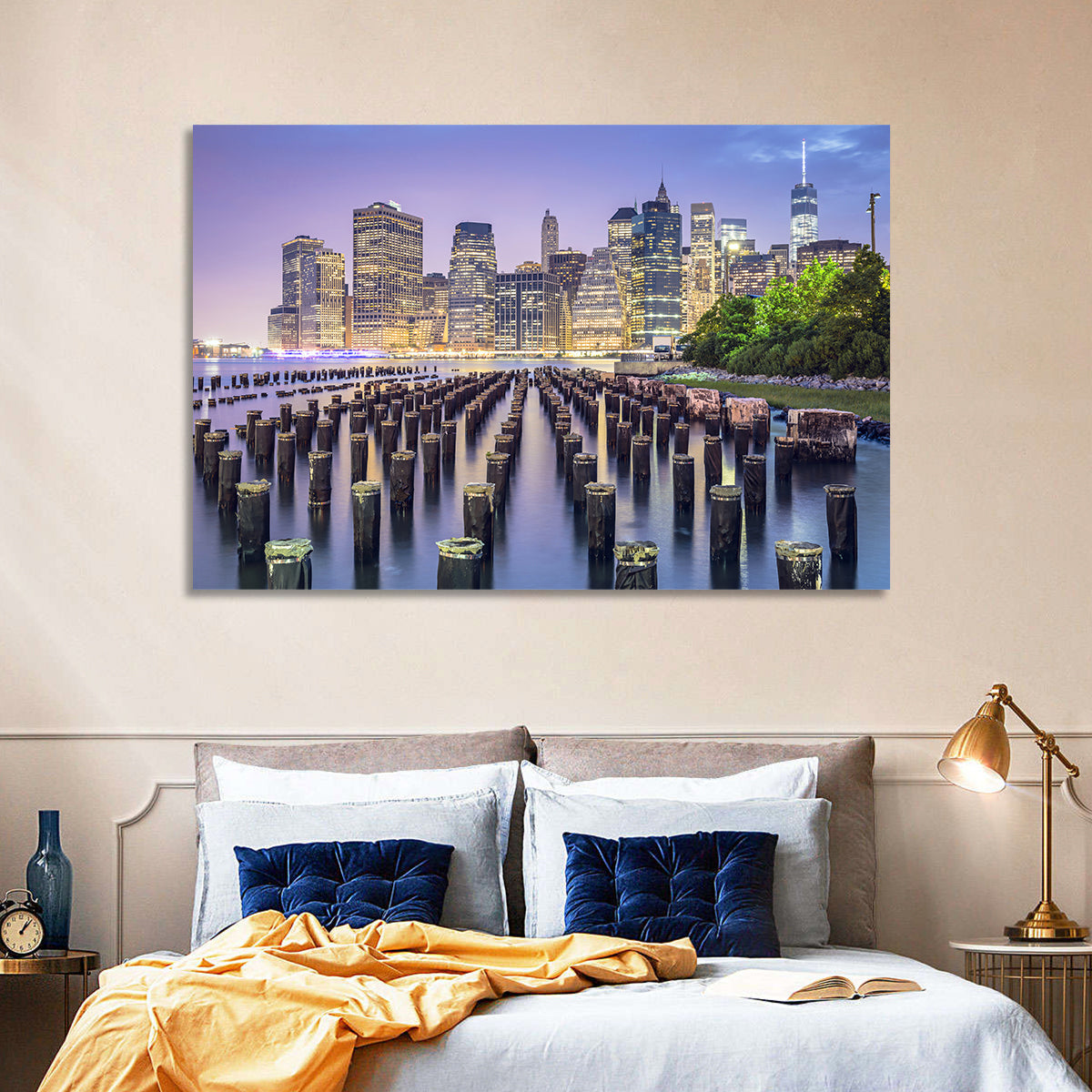 Manhattan Skyline at Twilight Wall Art in a room, landscape