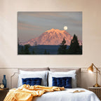 Mount Rainier Alpenglow with Full Moon Wall Art