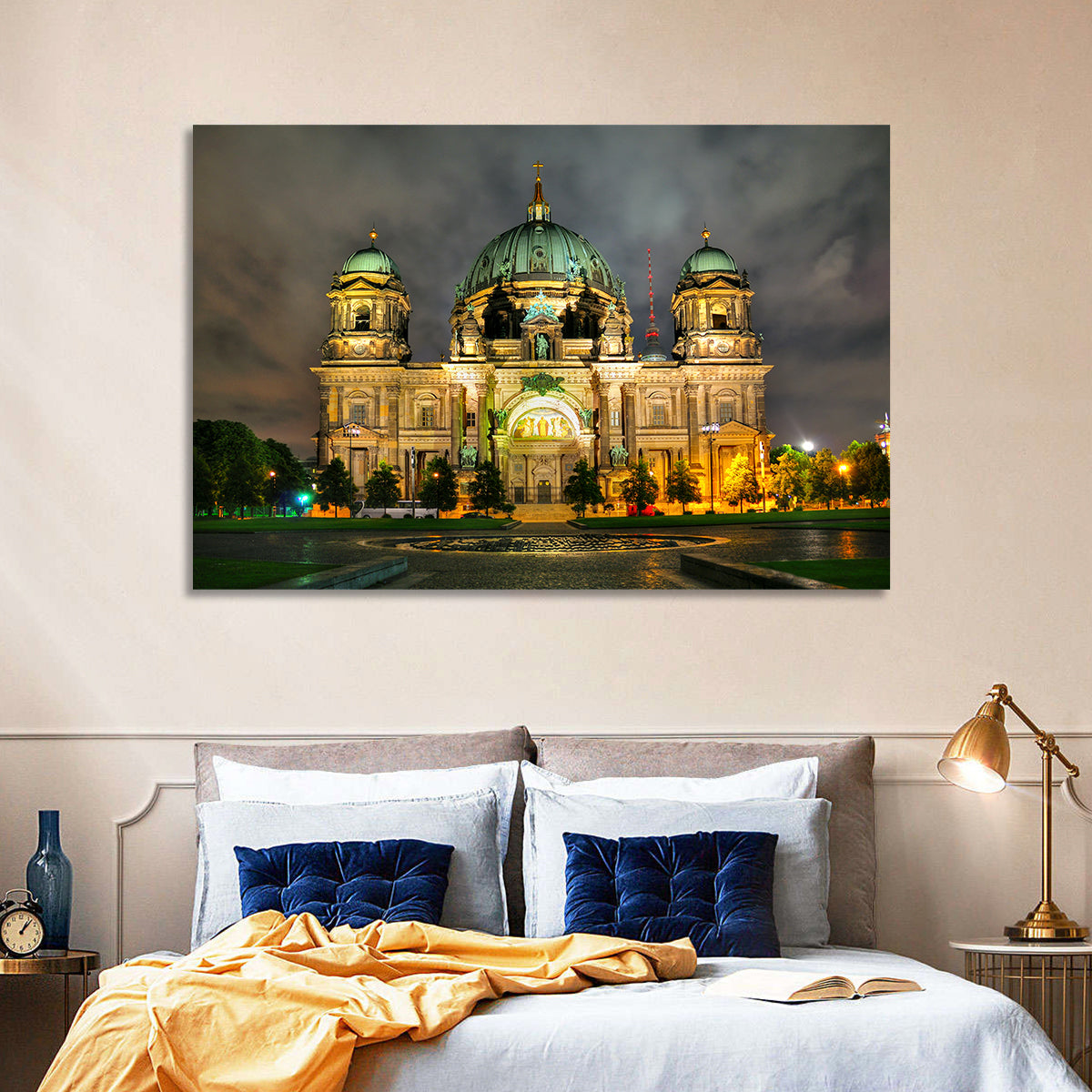 Berlin Cathedral Night View Wall Art in a room, landscape