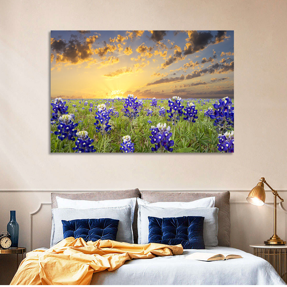 Bluebonnet Field at Sunset Wall Art in a room, landscape