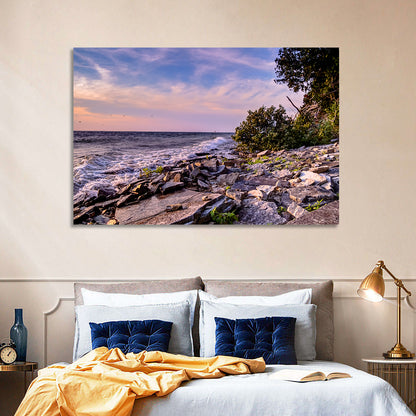 Lake Michigan Rocky Shoreline at Dusk Wall Art
