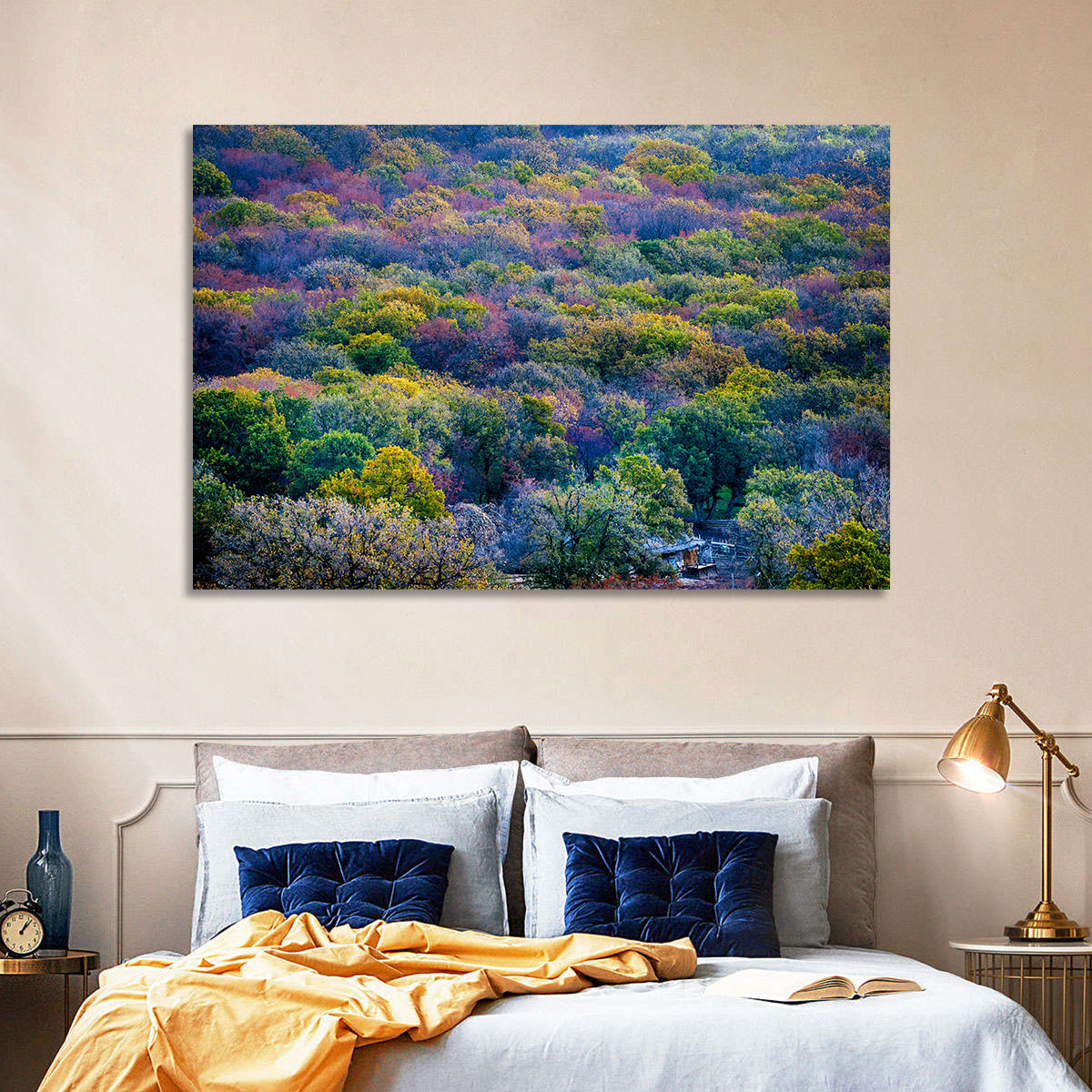 Autumn Canopy Forest with Cabin Roof Wall Art