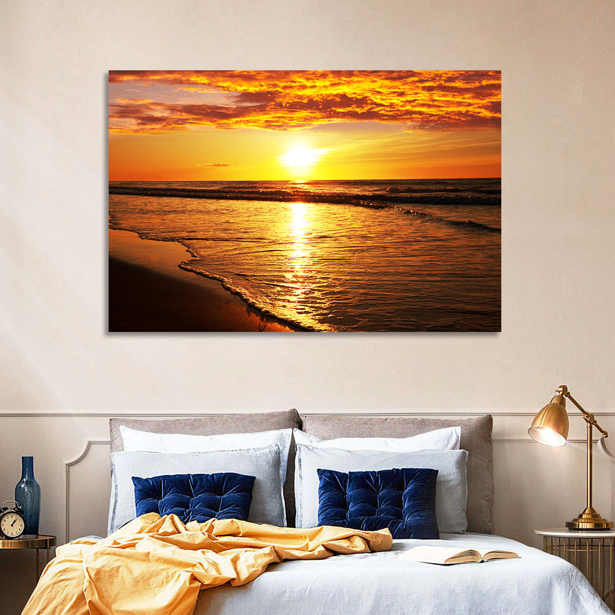 Golden Thai Beach Sunset Wall Art in a room, landscape