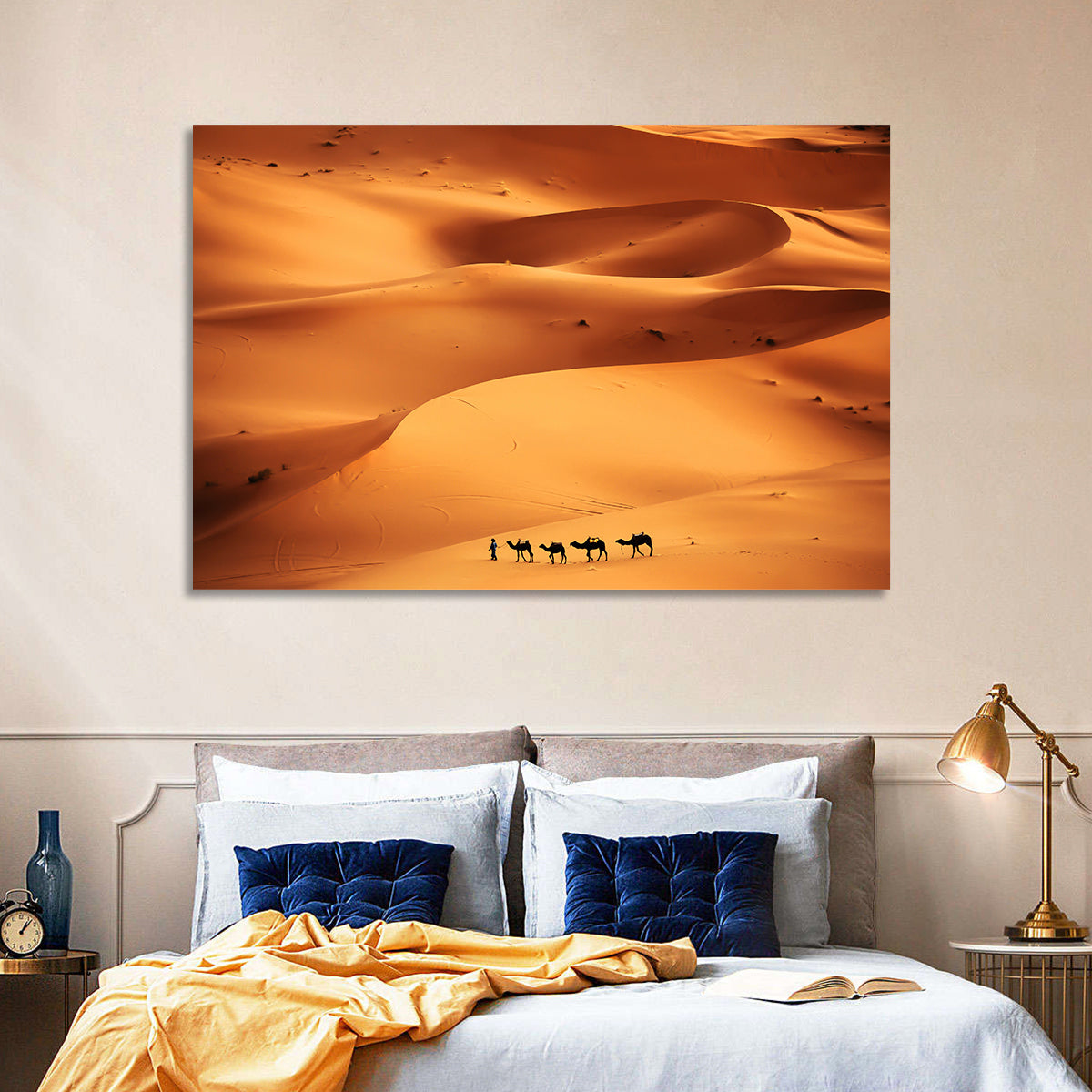 Desert Camel Caravan in Golden Dunes Wall Art