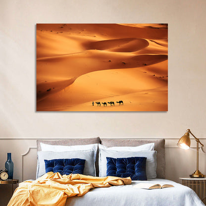 Desert Camel Caravan in Golden Dunes Wall Art