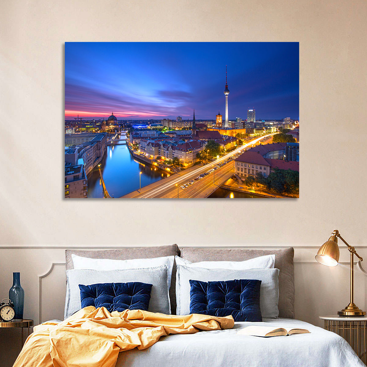 Berlin Skyline at Twilight Wall Art in a room, landscape