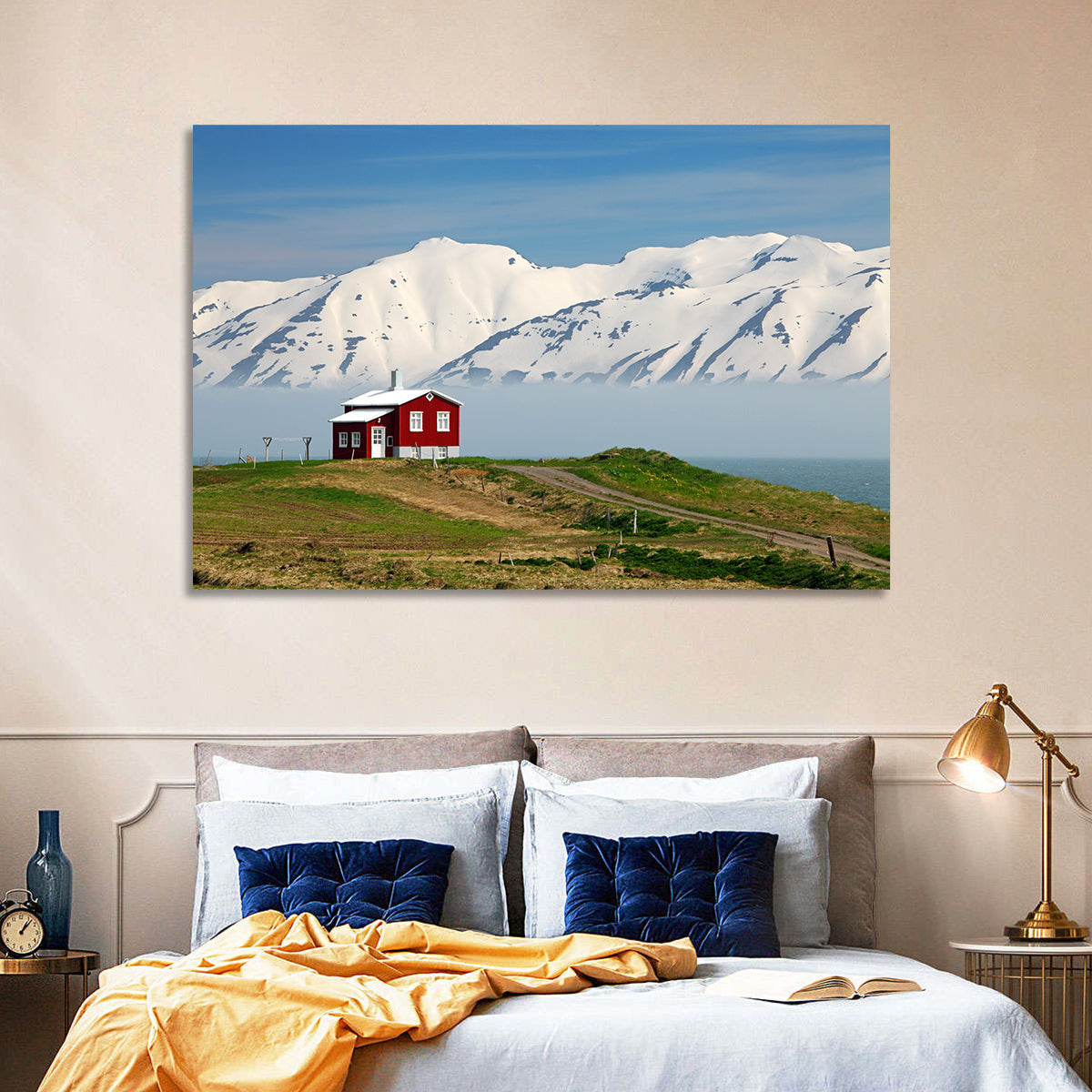 Red House by Fjord Wall Art in a room, landscape