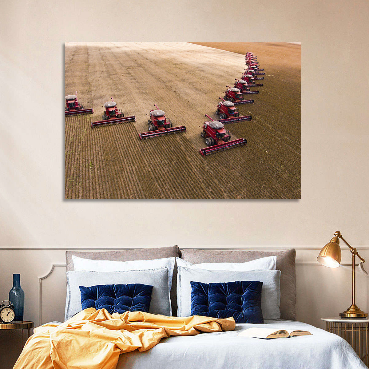 Aerial Soybean Harvest Wall Art in a room, landscape