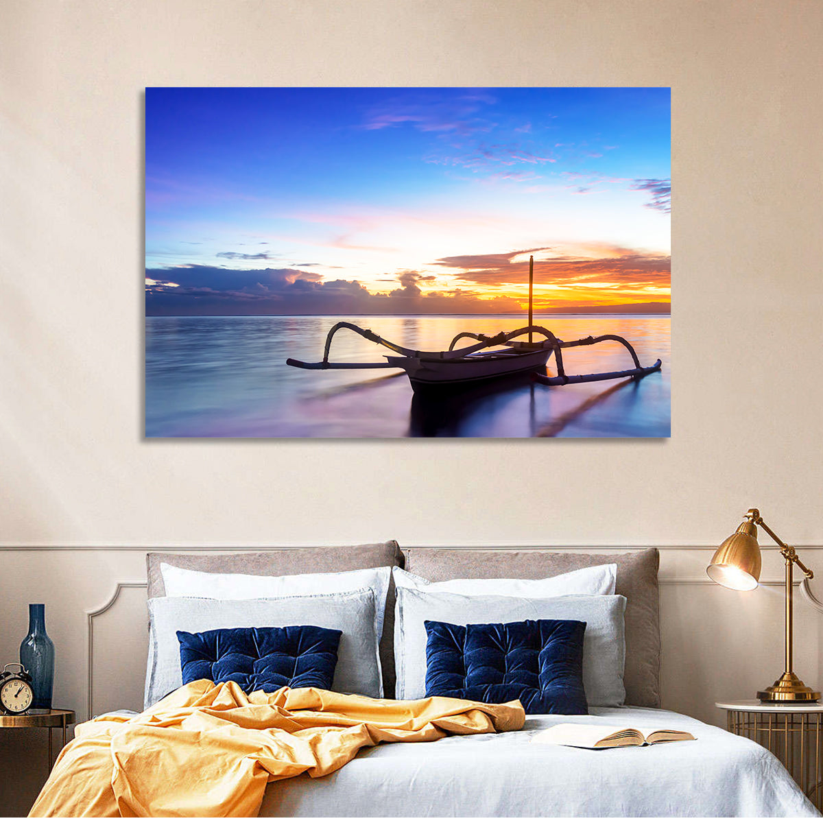 Jukung Fishing Boat at Sunset Wall Art