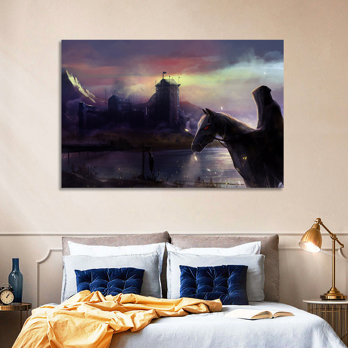 Horseman at Dusk by Misty Castle Wall Art