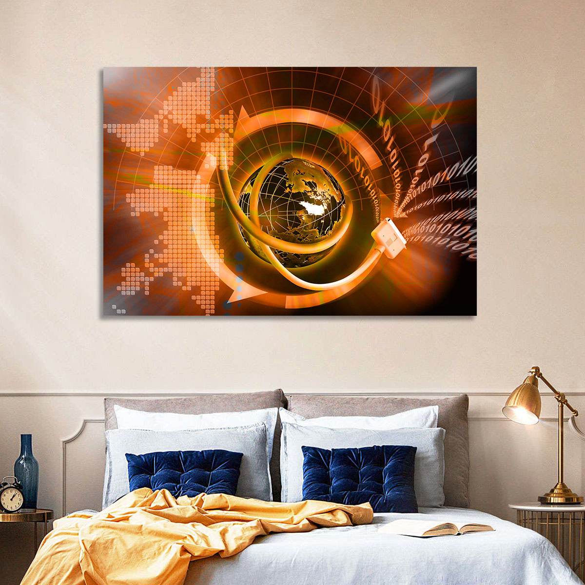 Digital Connectivity Globe Wall Art in a room, landscape