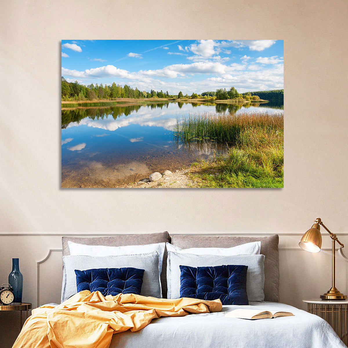 Paunkula Lake Reflections Wall Art in a room, landscape