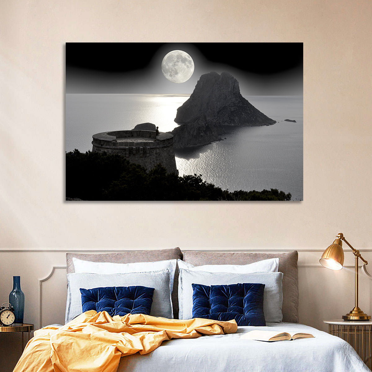 Pirates Tower Moonlit Watchtower, Ibiza Wall Art in a room, landscape