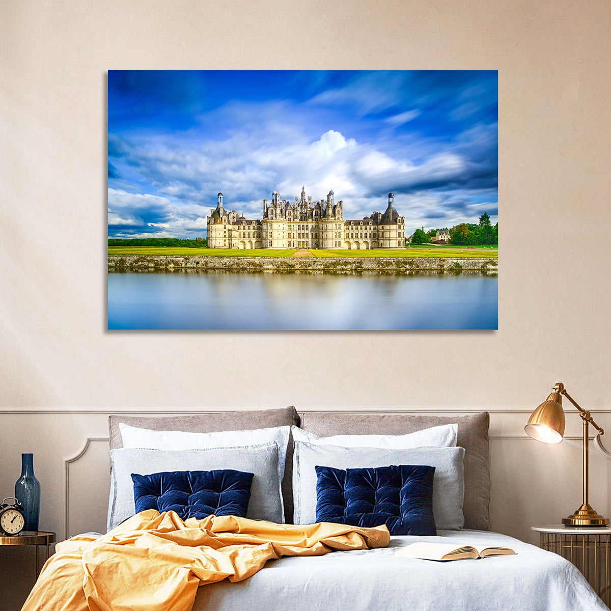 Château De Chambord Reflection Wall Art in a room, landscape