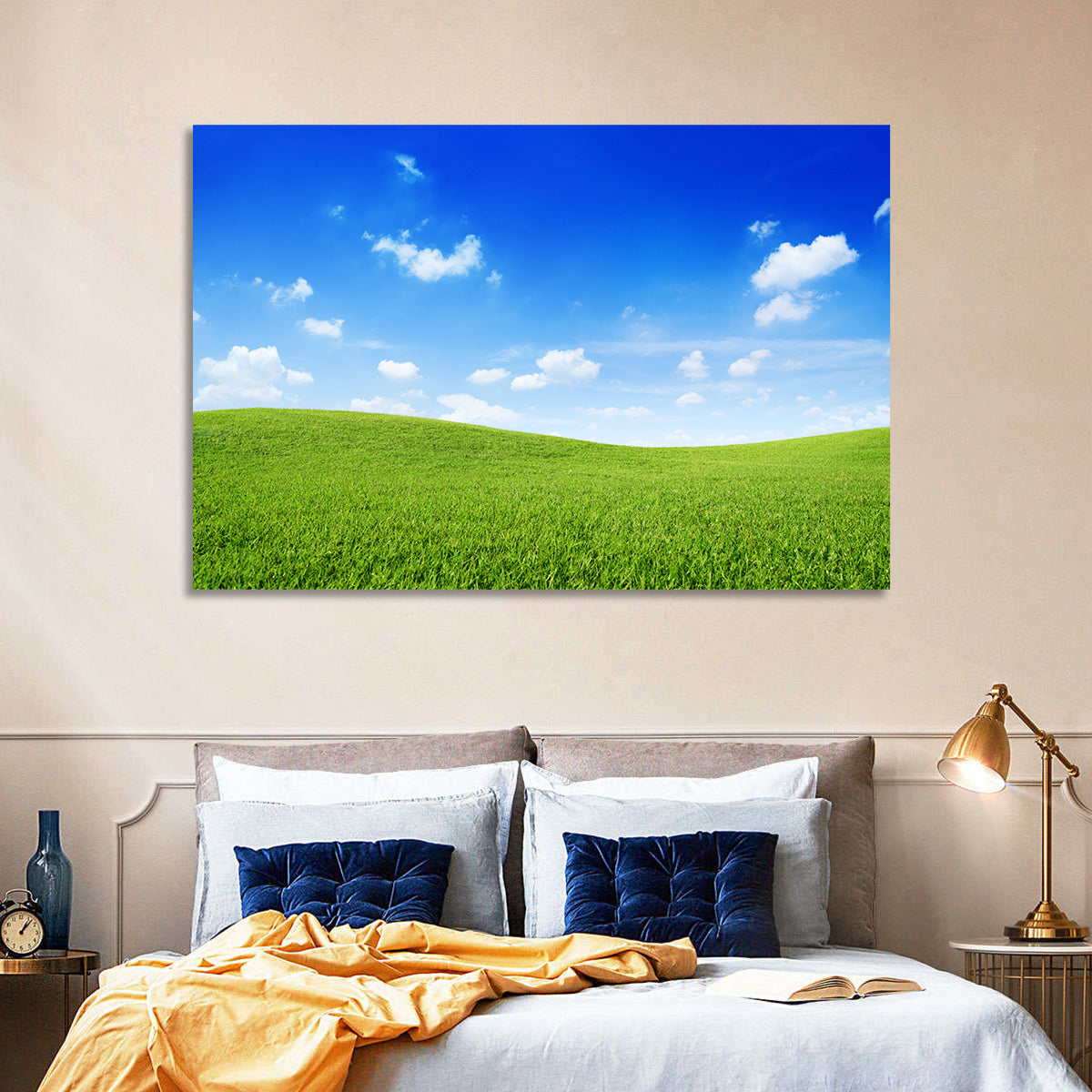 Rolling Green Meadow Under Blue Sky Wall Art