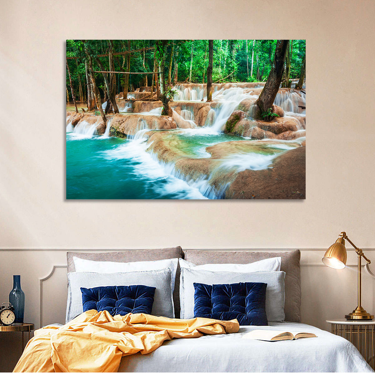 Kuang Si Waterfall Wall Art in a room, landscape