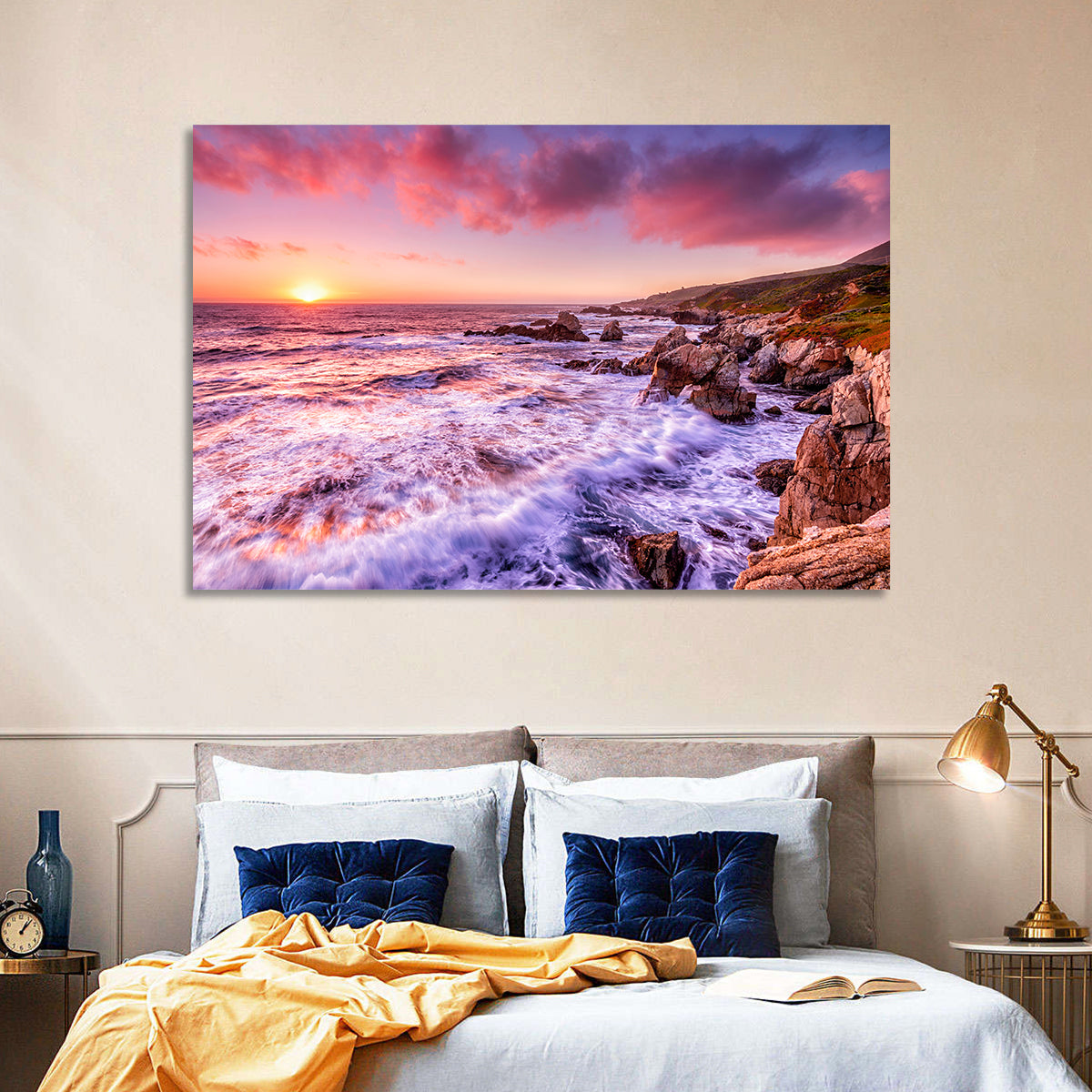 Dusk Over California Cliffs Wall Art in a room, landscape