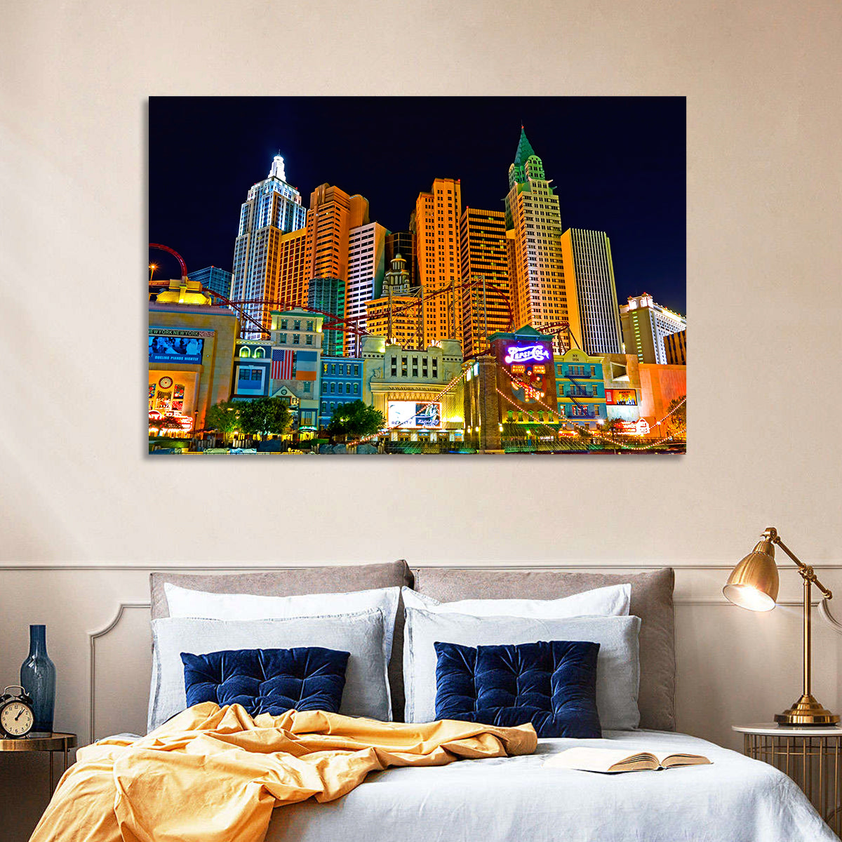 Las Vegas Big Apple Coaster at Night Wall Art in a room, landscape