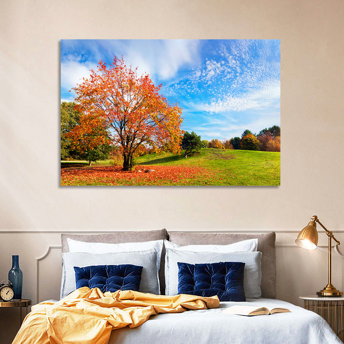 Orange Maple on Rolling Hill Wall Art in a room, landscape