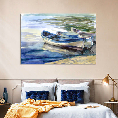 Watercolour Lake Boats Wall Art