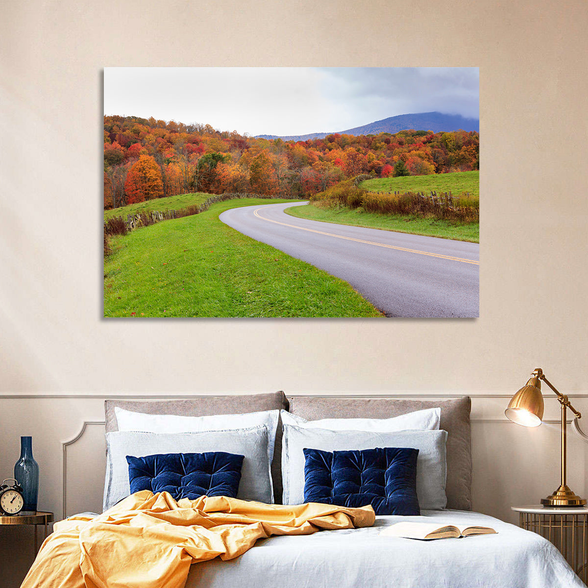 Curving Road Through Autumn Meadow Wall Art
