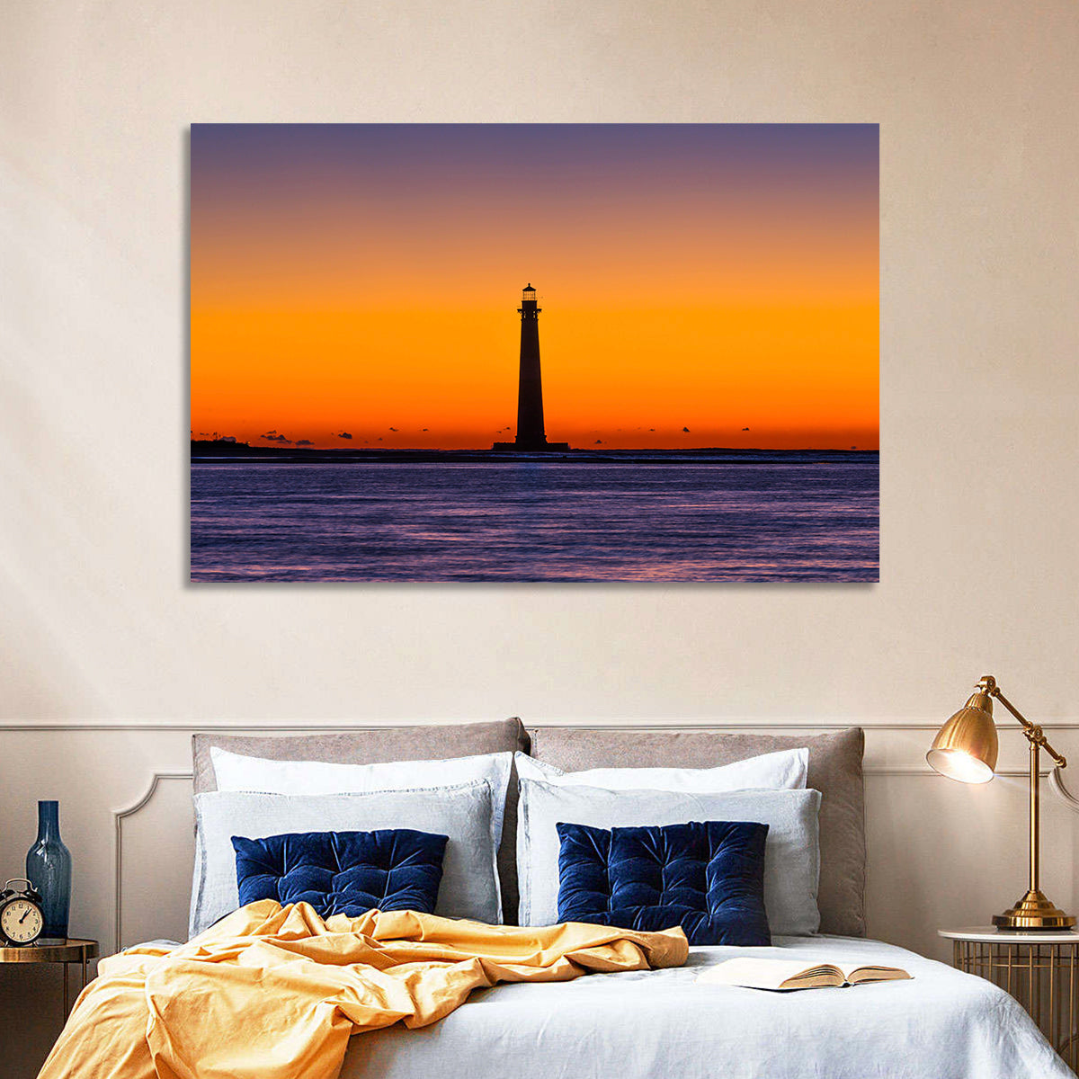 Minimalist Lighthouse Silhouette at Twilight Wall Art