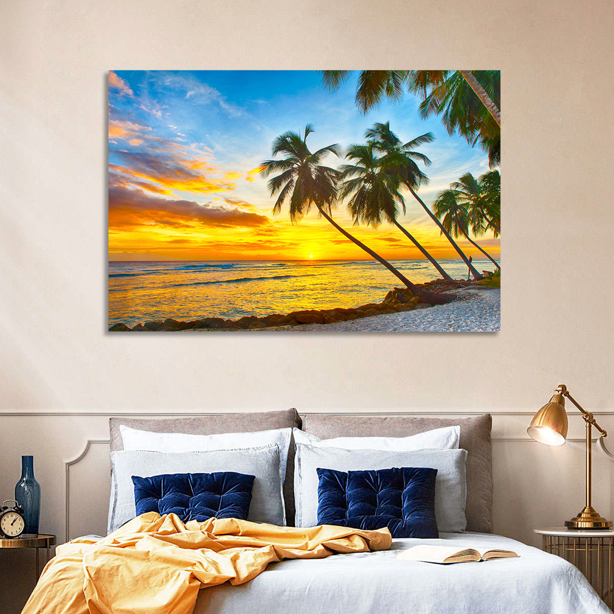 Palm Island Sunset Wall Art in a room, landscape
