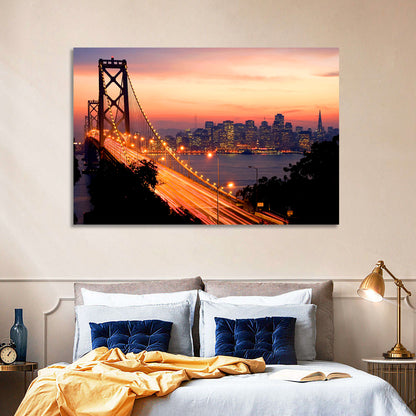 Bay Bridge Light Trails at Sunset Wall Art