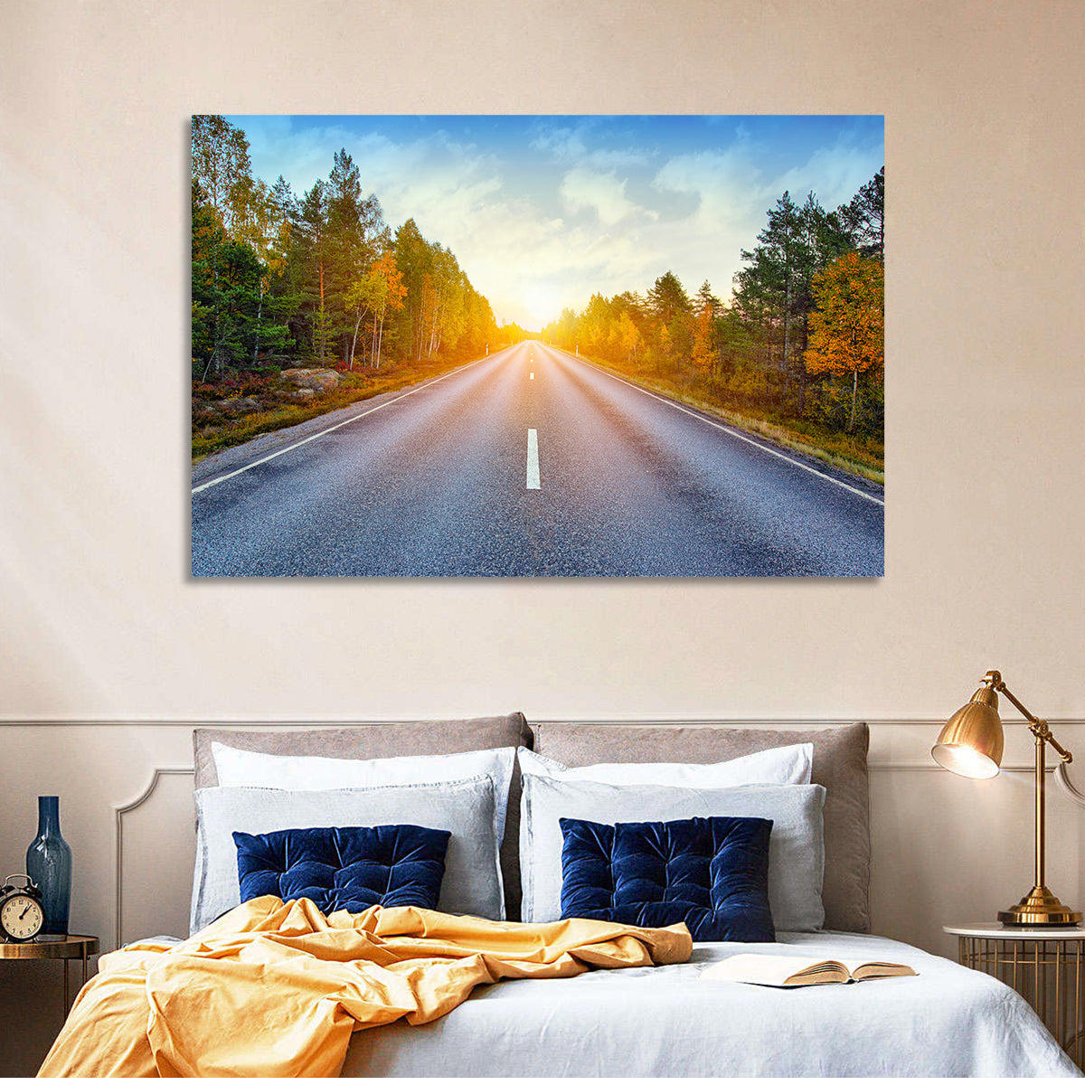 Sunlit Autumn Forest Road Wall Art