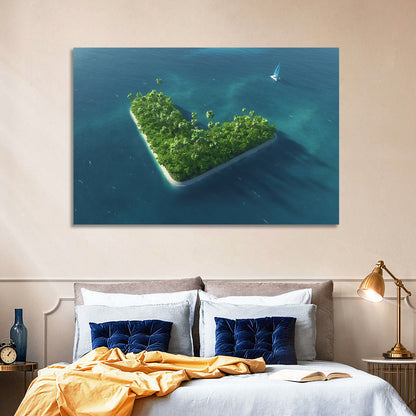 V-shaped Tropical Island with Distant Catamaran Wall Art