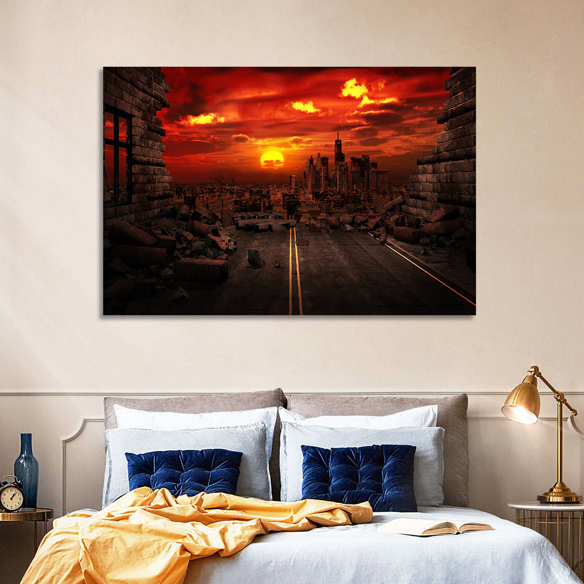 Apocalyptic Sunset Wall Art in a room, landscape