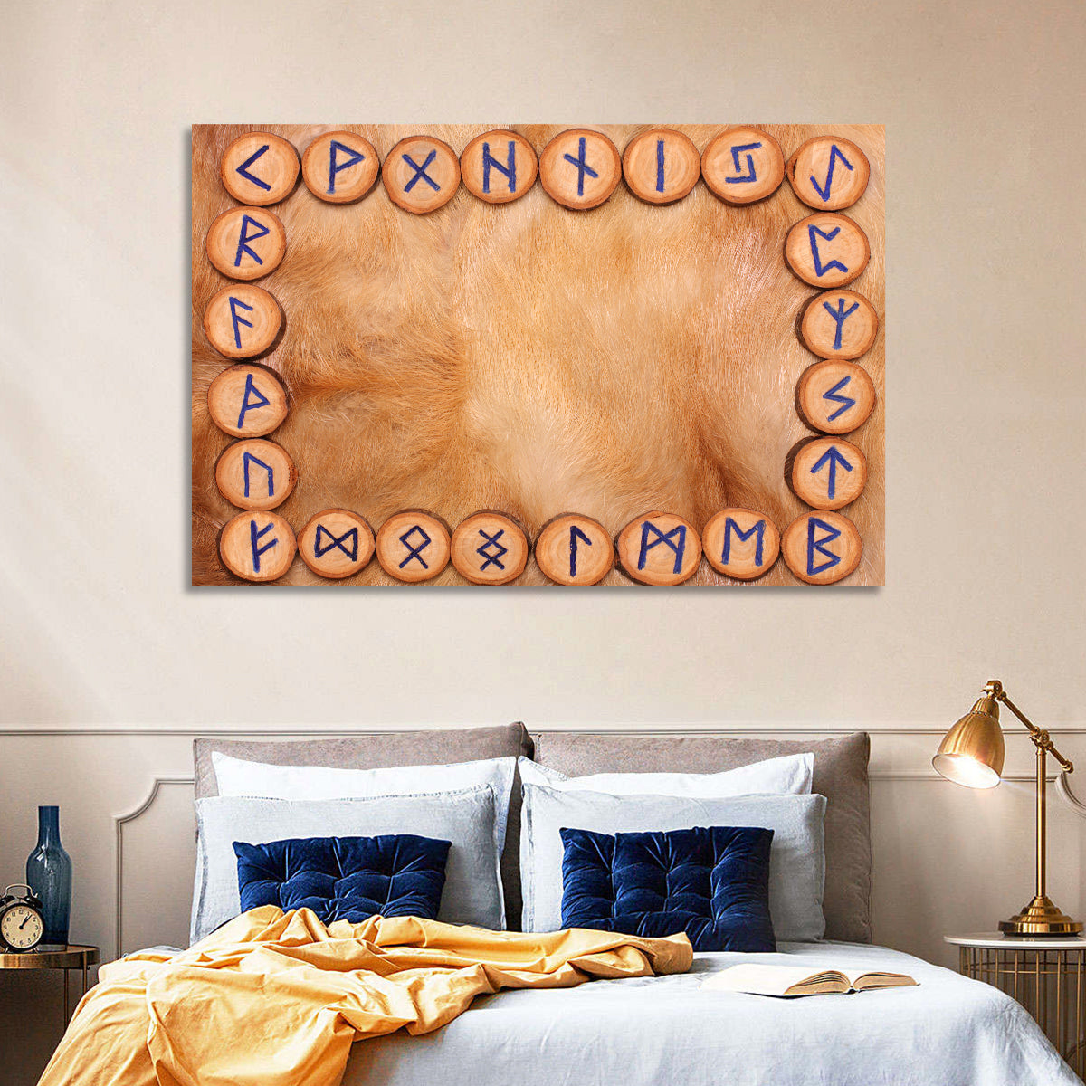 Elder Futhark Rune Frame Wall Art in a room, landscape