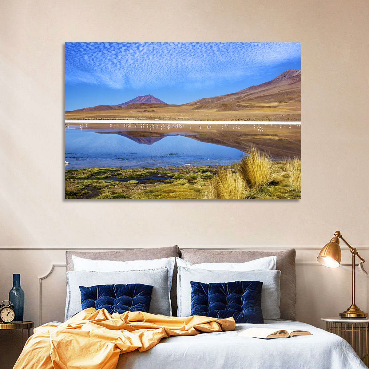 Red Lagoon Flamingo Reflection Wall Art