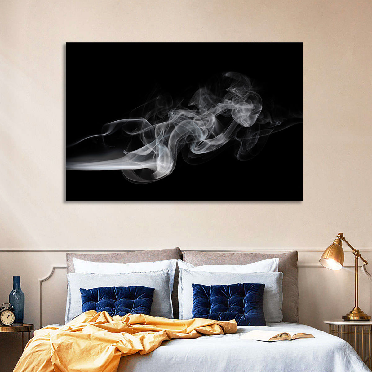 Swirling Smoke on Black Wall Art in a room, landscape