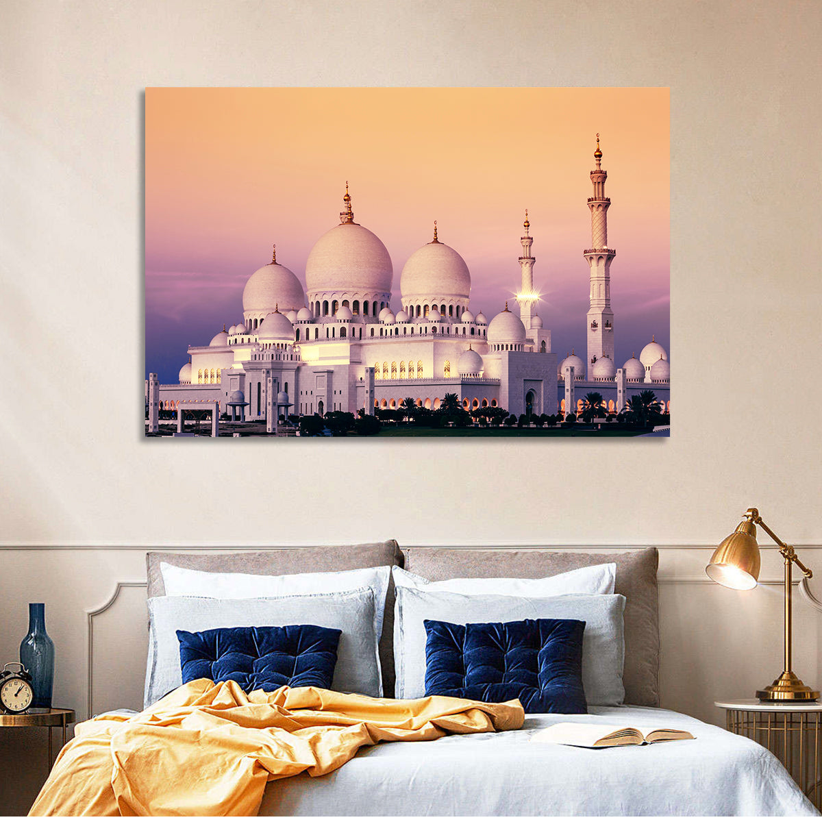 Sheikh Zayed Grand Mosque at Dusk Wall Art in a room, landscape