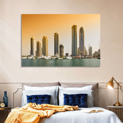 Dubai Marina Sunset Skyline with Yachts Wall Art