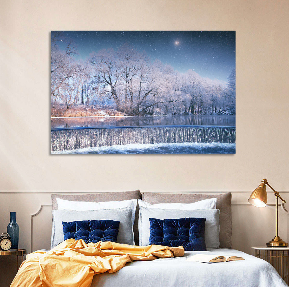 Starlit Winter Waterfall Wall Art