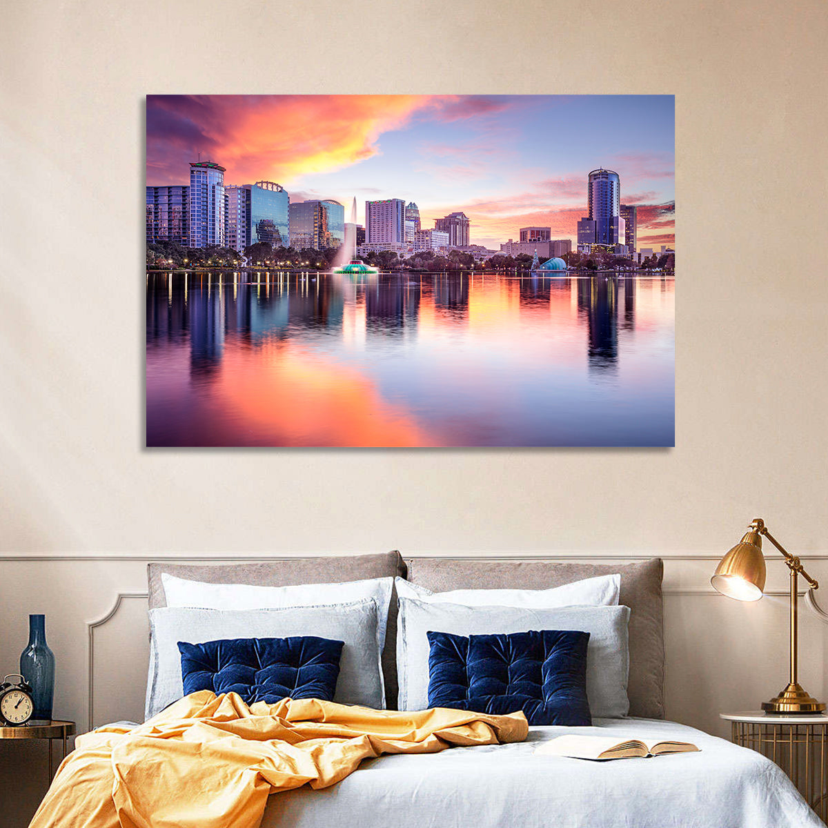 Lake Eola Sunset Orlando Wall Art in a room, landscape