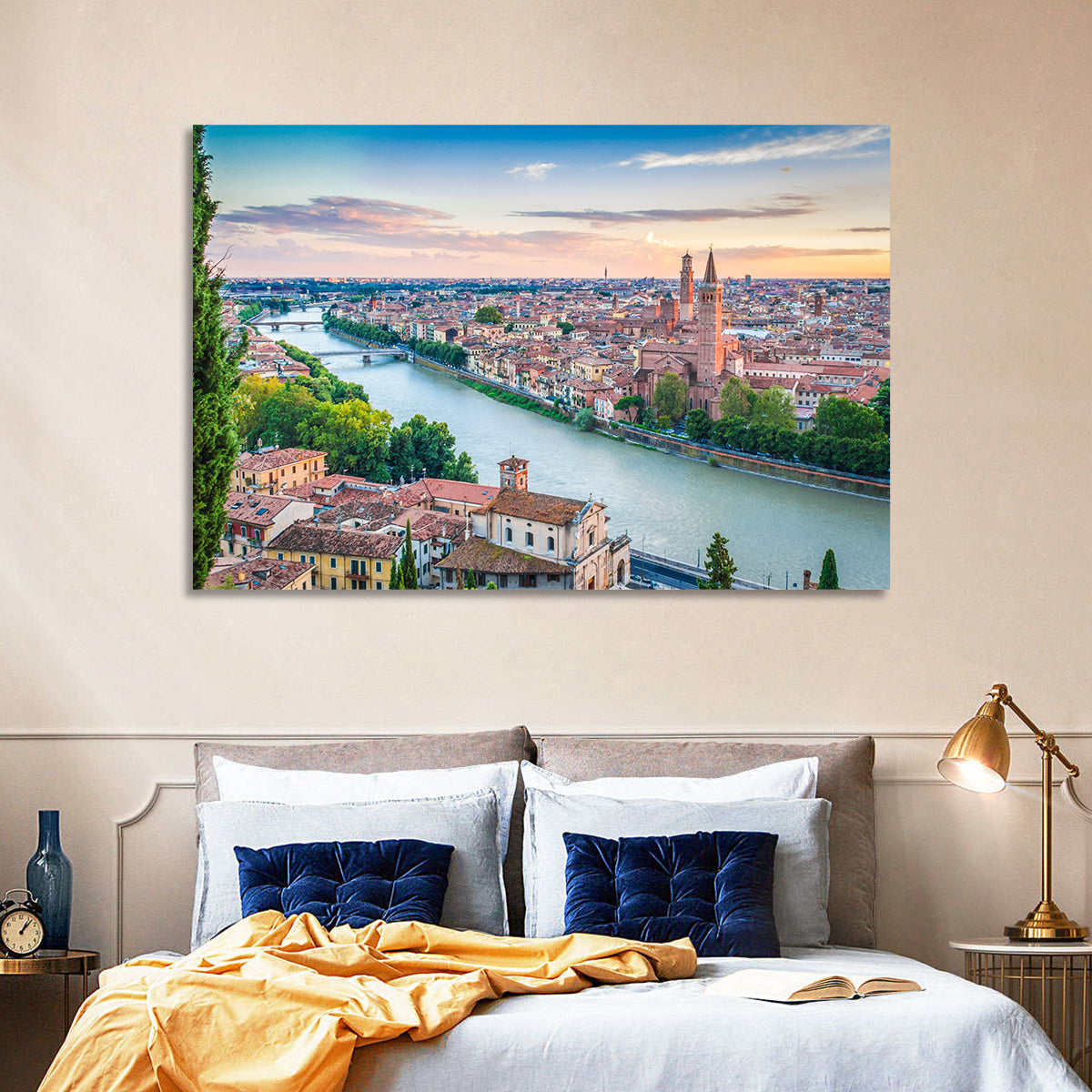 Verona Riverbend at Golden Hour Wall Art in a room, landscape