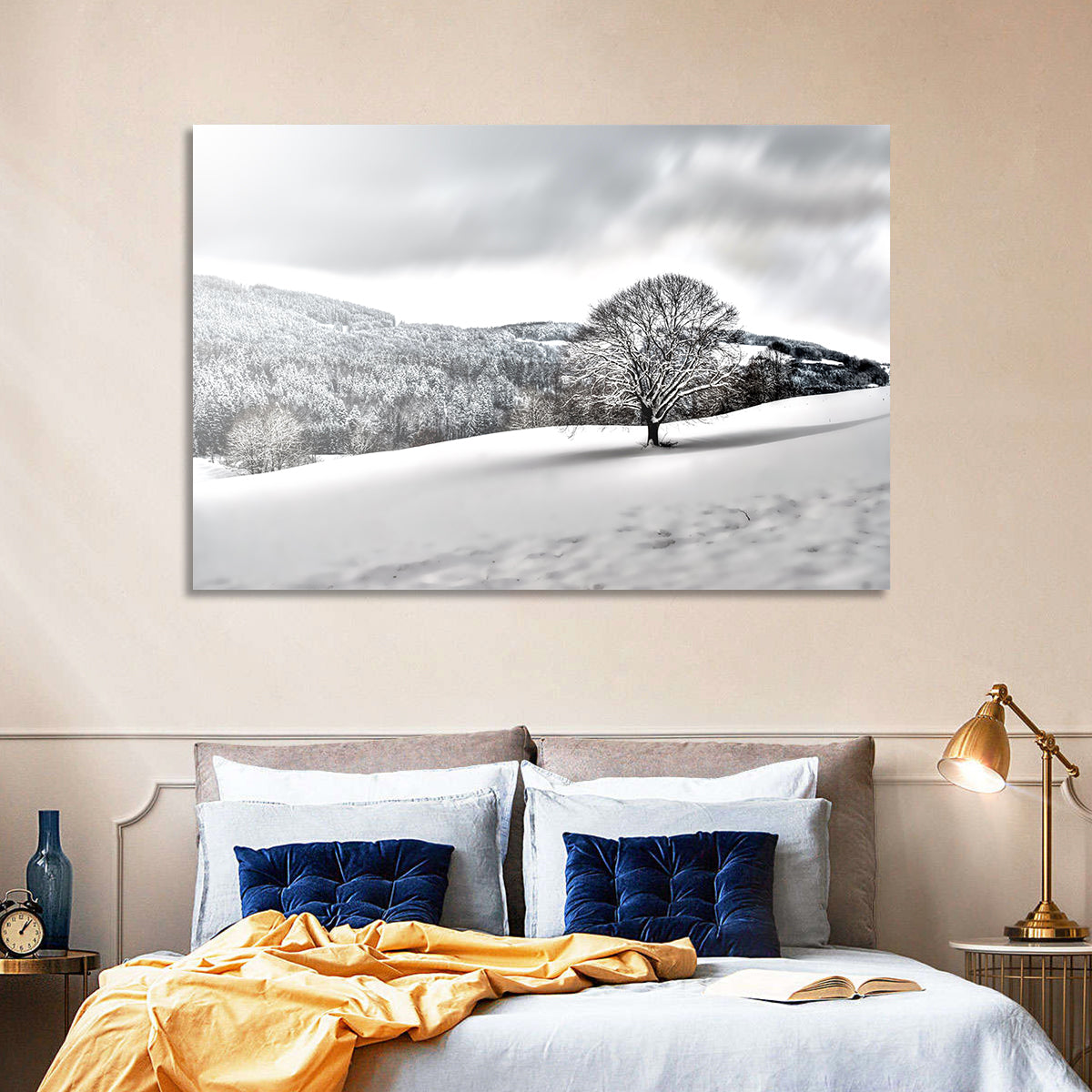 Solitary Snowy Tree Landscape Wall Art