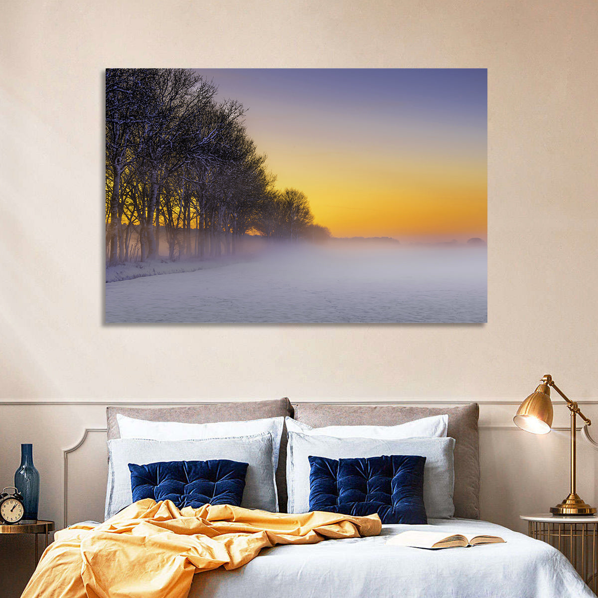 Winter Fog at Sunset Wall Art in a room, landscape