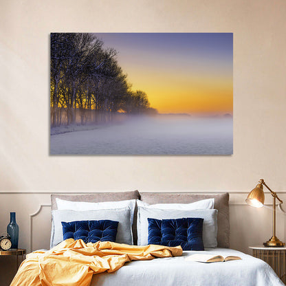 Foggy Winter Sunset Wall Art