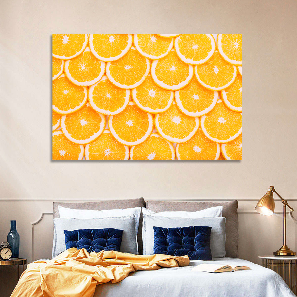 Orange Slice Grid Pattern Wall Art in a room, landscape