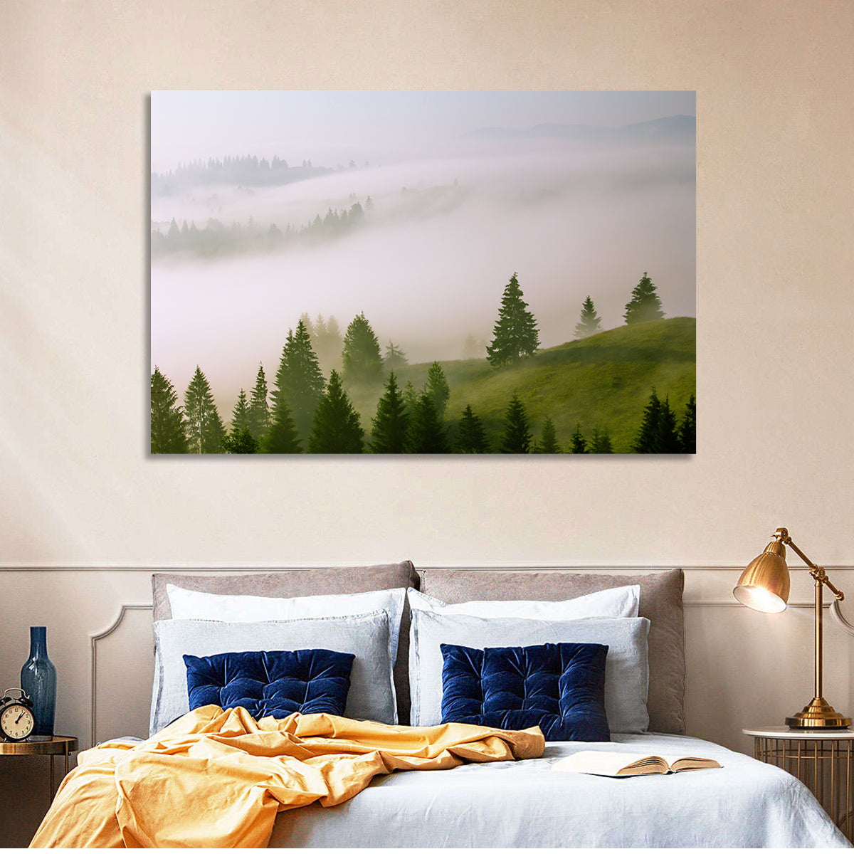 Summer Mist Over Green Hills Wall Art in a room, landscape
