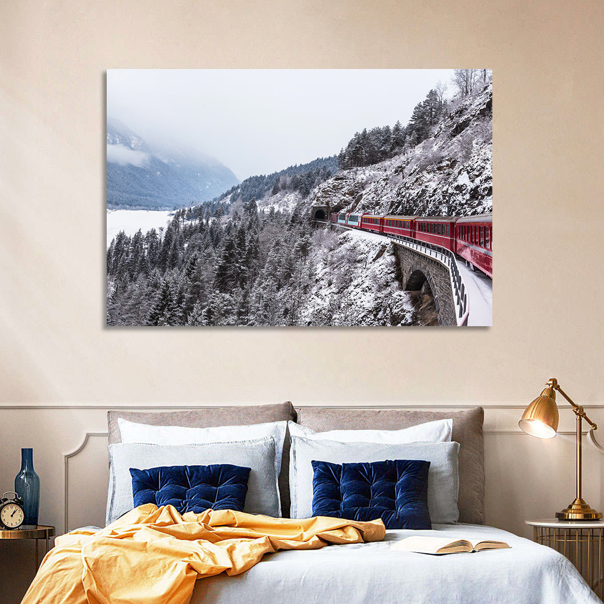 Red Train at Landwasser Viaduct Wall Art