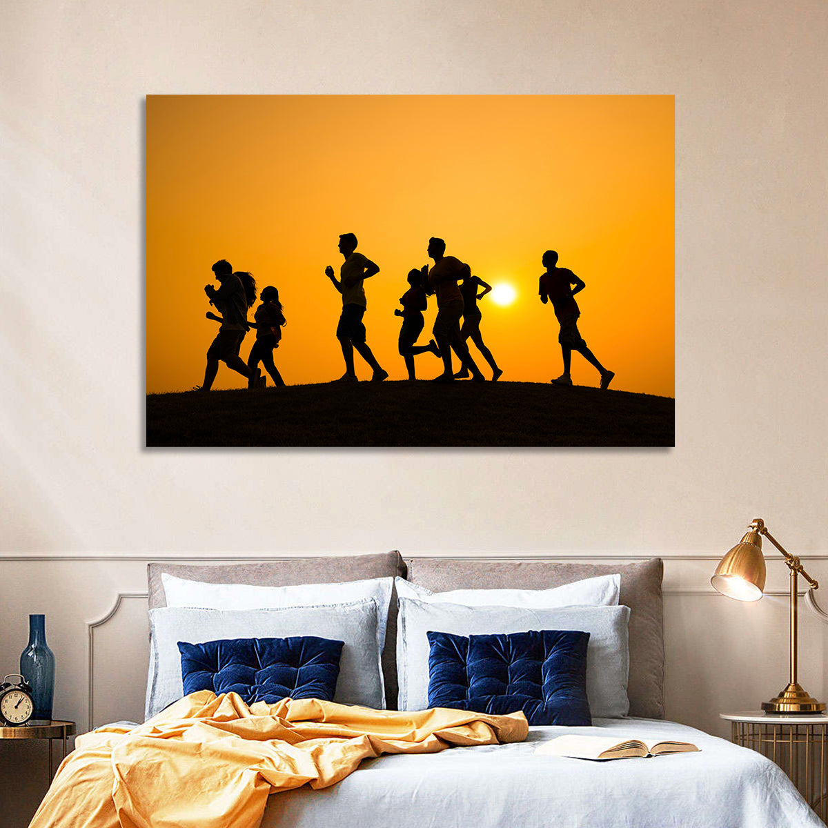 Six Runners Silhouette at Golden Sunset Wall Art