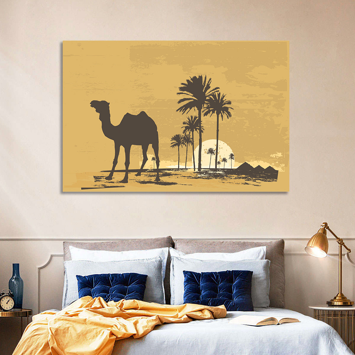 Giza Camel Silhouette Wall Art in a room, landscape