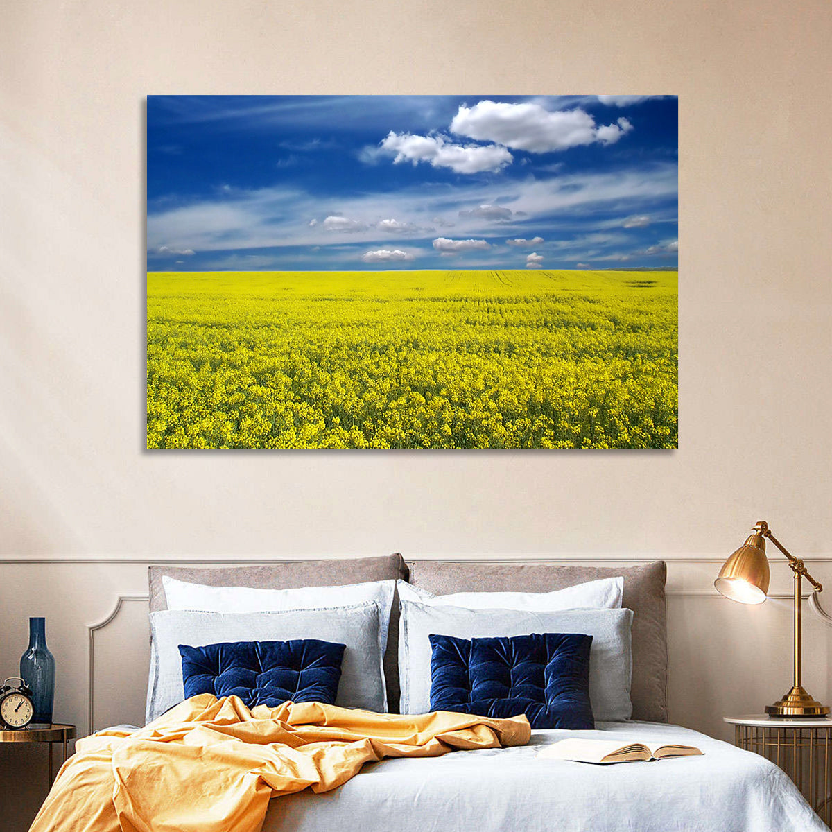 Sunlit Canola Field Wall Art in a room, landscape