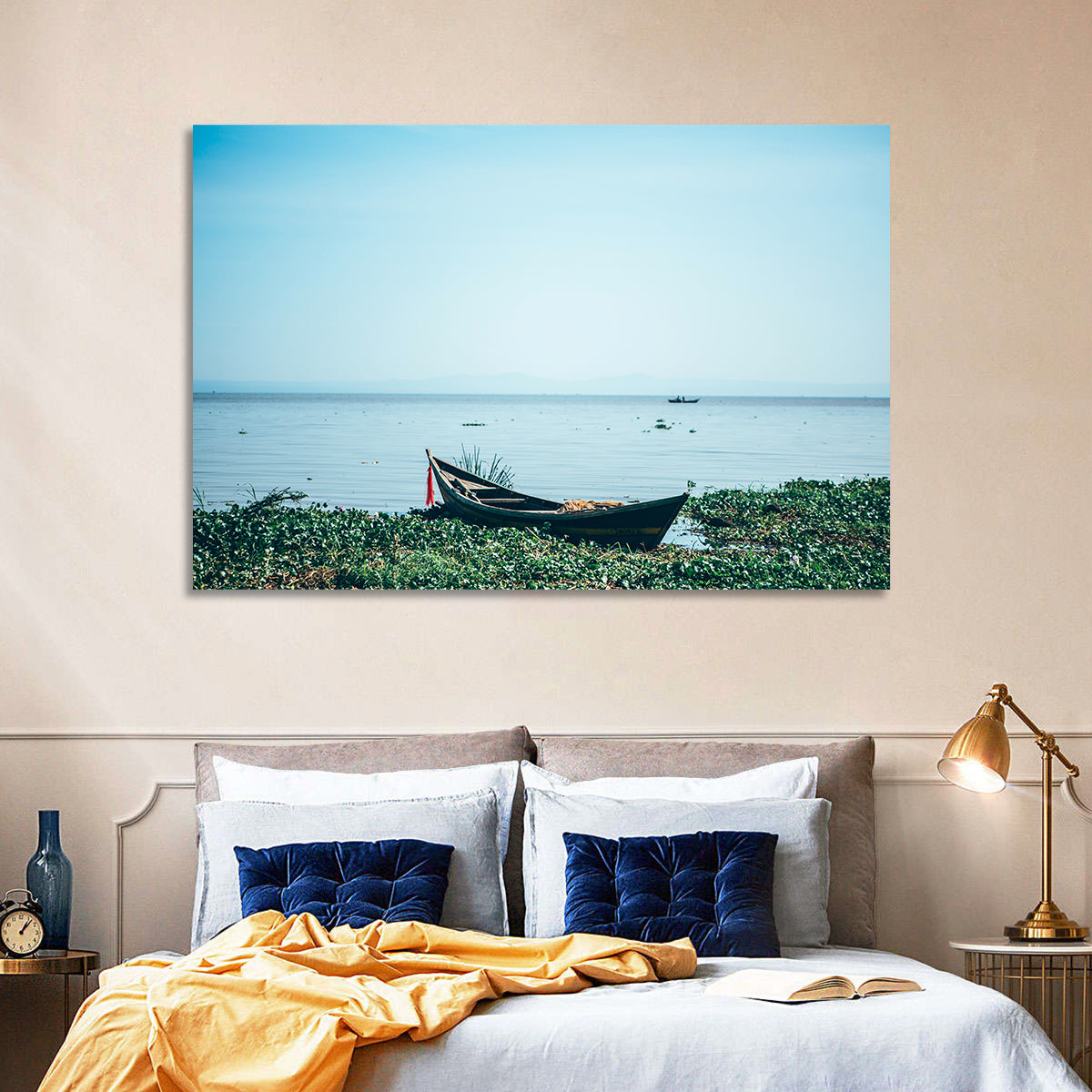 Red Ribbon Boat on Lake Victoria Wall Art in a room, landscape